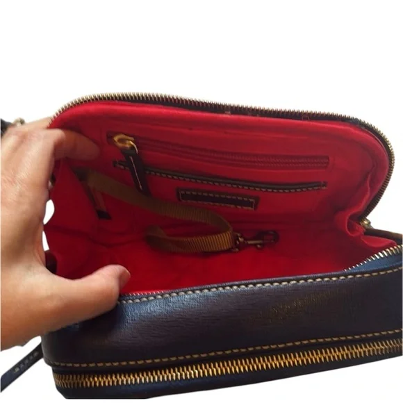 Dooney & Bourke Saffiano Leather Sawyer Crossbody in navy blue. - Picture 8 of 9